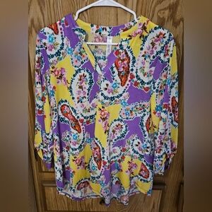 Cato Floral Blouse in Purple and Yellow